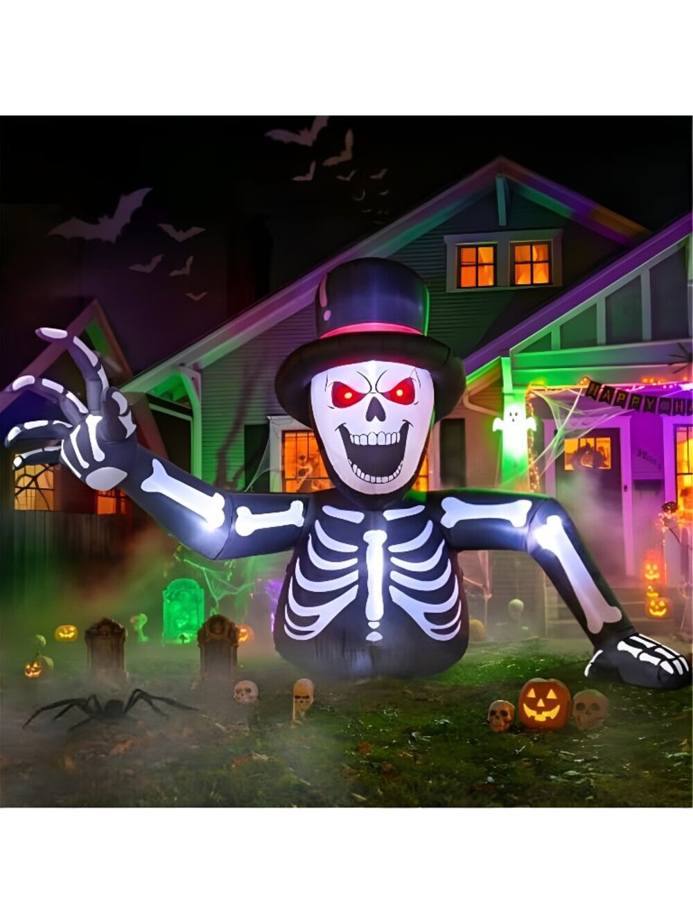 10FT Giant Halloween Inflatable Skeleton with Top Hat, Crawling Yard Decor